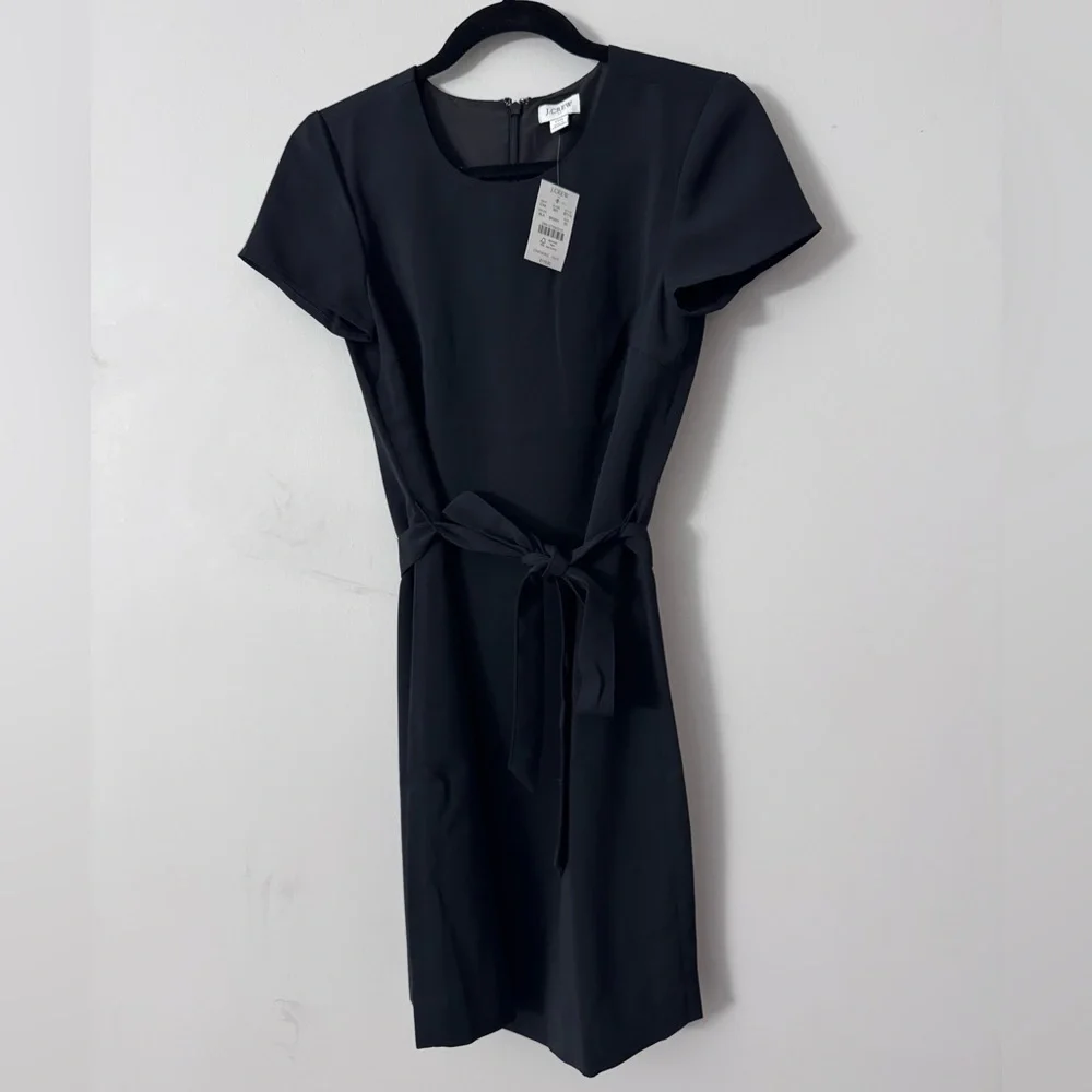 J. Crew Black Short-Sleeve Belted Sheath Dress